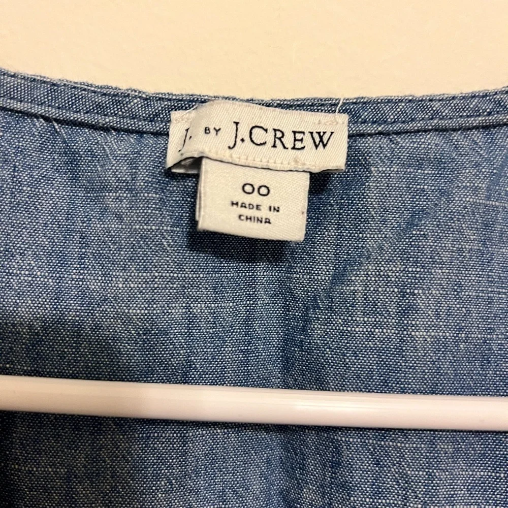 2/$30 J. Crew - Chambray Flutter Sleeve Faux Wrap Tie Waist Blouse Blue Size 00